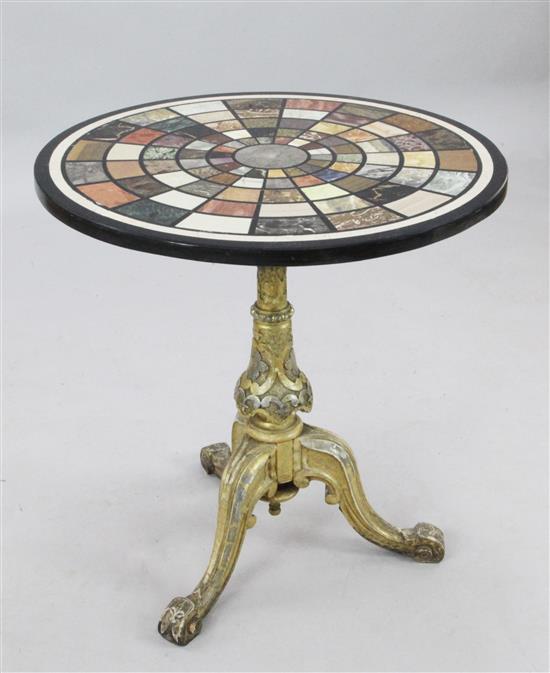 A Victorian carved giltwood tripod table, W.2ft 2in. H.2ft 5in.